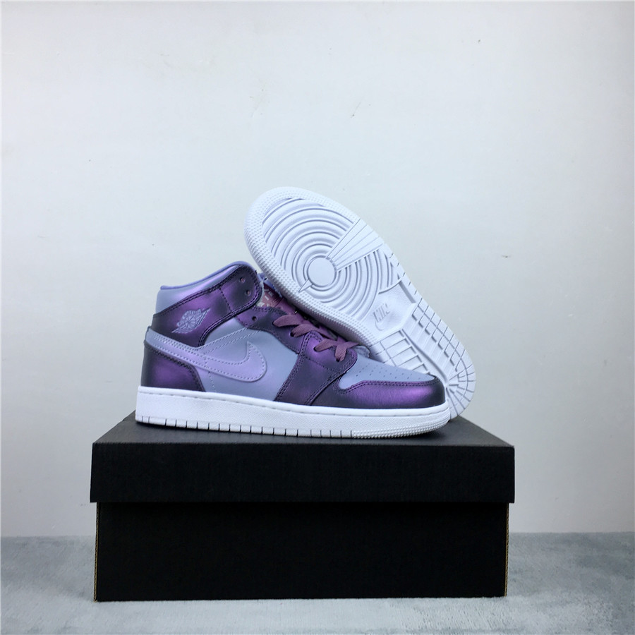 Women Air Jordan 1 Mid GS Purple Grey Shoes
